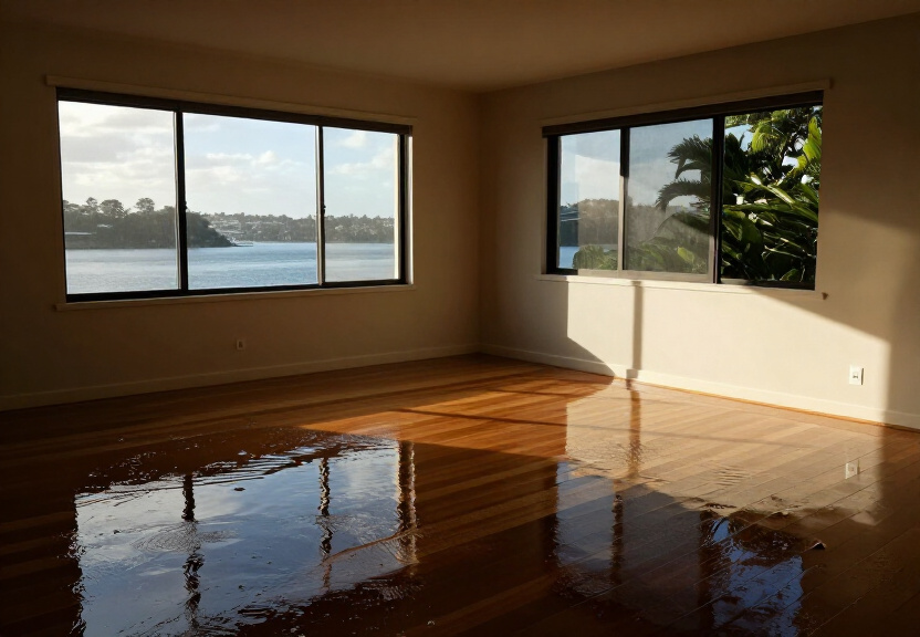 Water-damaged living room in Marsden Park with soaked carpet and furniture